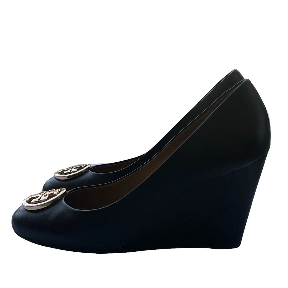 SOLD Tory Burch Nappa Leather Sophie Wedge Heels Black Size